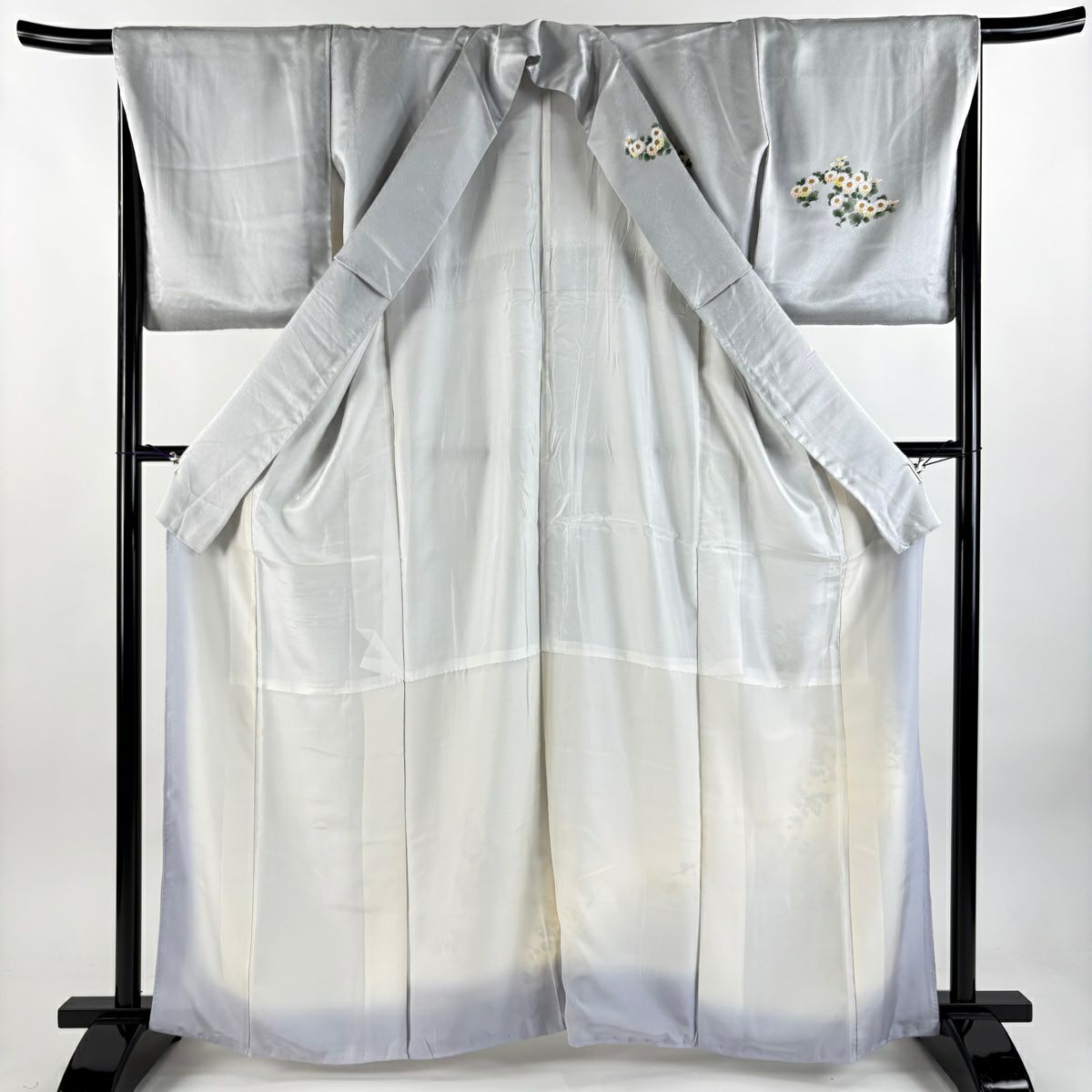 訪問服 身長163cm 袖長67cm M 雙層 菊花 金彩裝飾 螺鈿 灰 純蠶絲 秀品級