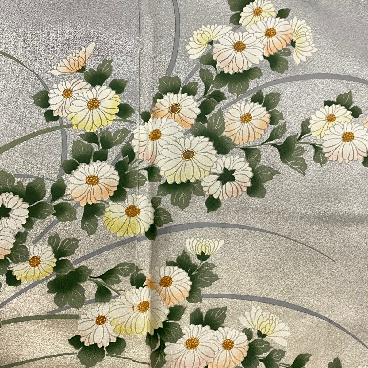 訪問服 身長163cm 袖長67cm M 雙層 菊花 金彩裝飾 螺鈿 灰 純蠶絲 秀品級