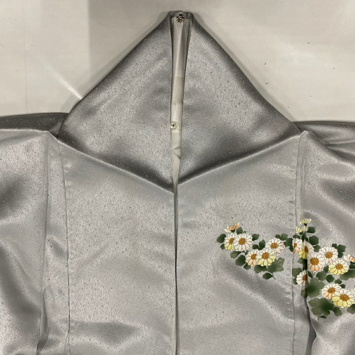 訪問服 身長163cm 袖長67cm M 雙層 菊花 金彩裝飾 螺鈿 灰 純蠶絲 秀品級