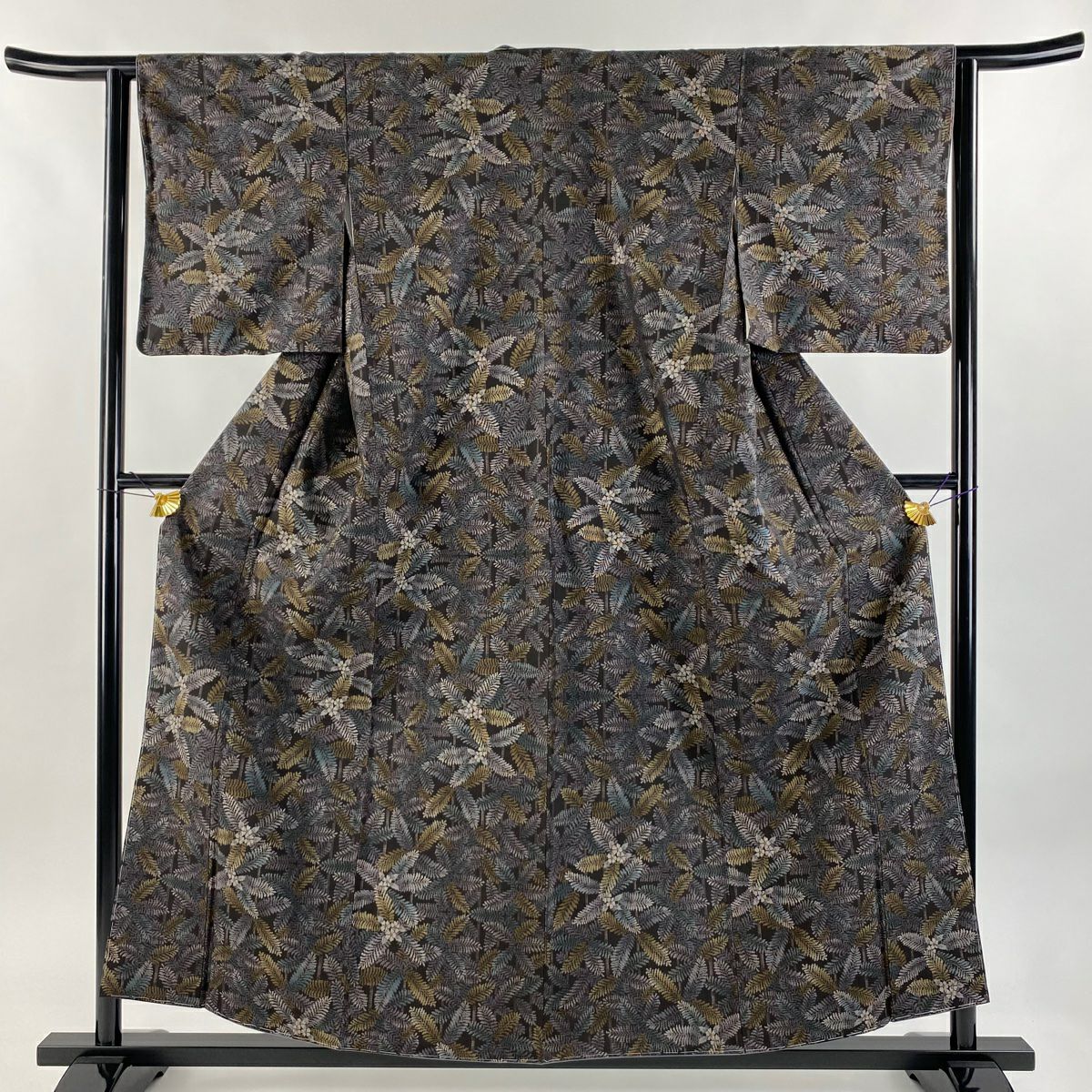 【庫存清倉】 【美品】 紬織 身長157cm 袖長62cm S 雙層 ほていや 枝花 焦茶 純蠶絲 名品級