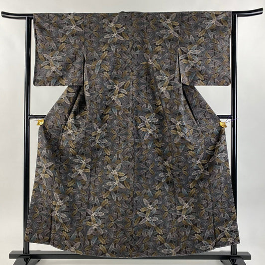 【庫存清倉】 【美品】 紬織 身長157cm 袖長62cm S 雙層 ほていや 枝花 焦茶 純蠶絲 名品級