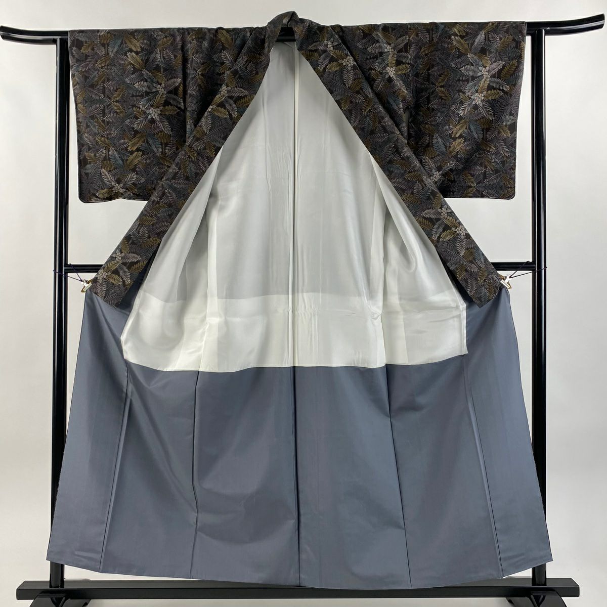 【庫存清倉】 【美品】 紬織 身長157cm 袖長62cm S 雙層 ほていや 枝花 焦茶 純蠶絲 名品級