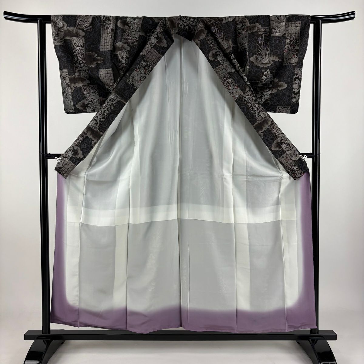 【庫存清倉】 【美品】 紬織 身長157cm 袖長60.5cm S 雙層 菖蒲 流水 焦茶 純蠶絲 名品級