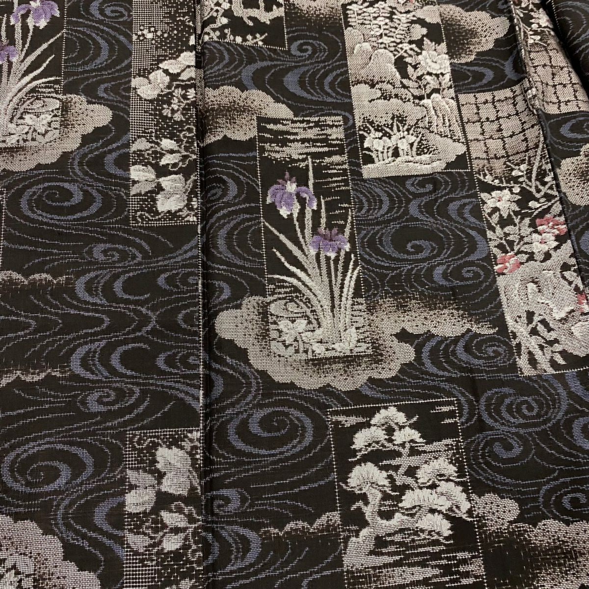 【庫存清倉】 【美品】 紬織 身長157cm 袖長60.5cm S 雙層 菖蒲 流水 焦茶 純蠶絲 名品級