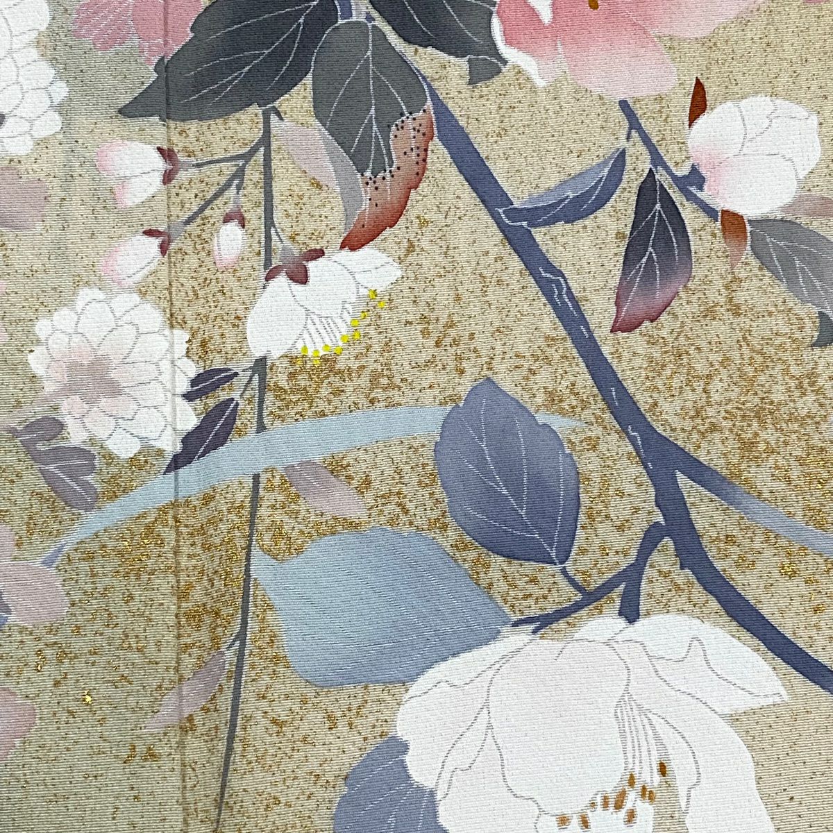 【庫存清倉】訪問服 身長160cm 袖長65cm M 雙層 落款有 枝花 菊花 金銀彩 漸層 山吹色 純蠶絲 名品級