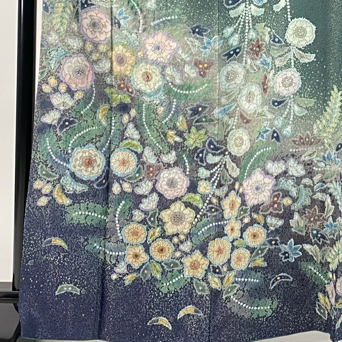 【美品】訪問服 身長167cm 袖長67cm M 雙層 吉乃一廉 落款あり 辻花染 銀通し 綠 純蠶絲 逸品級