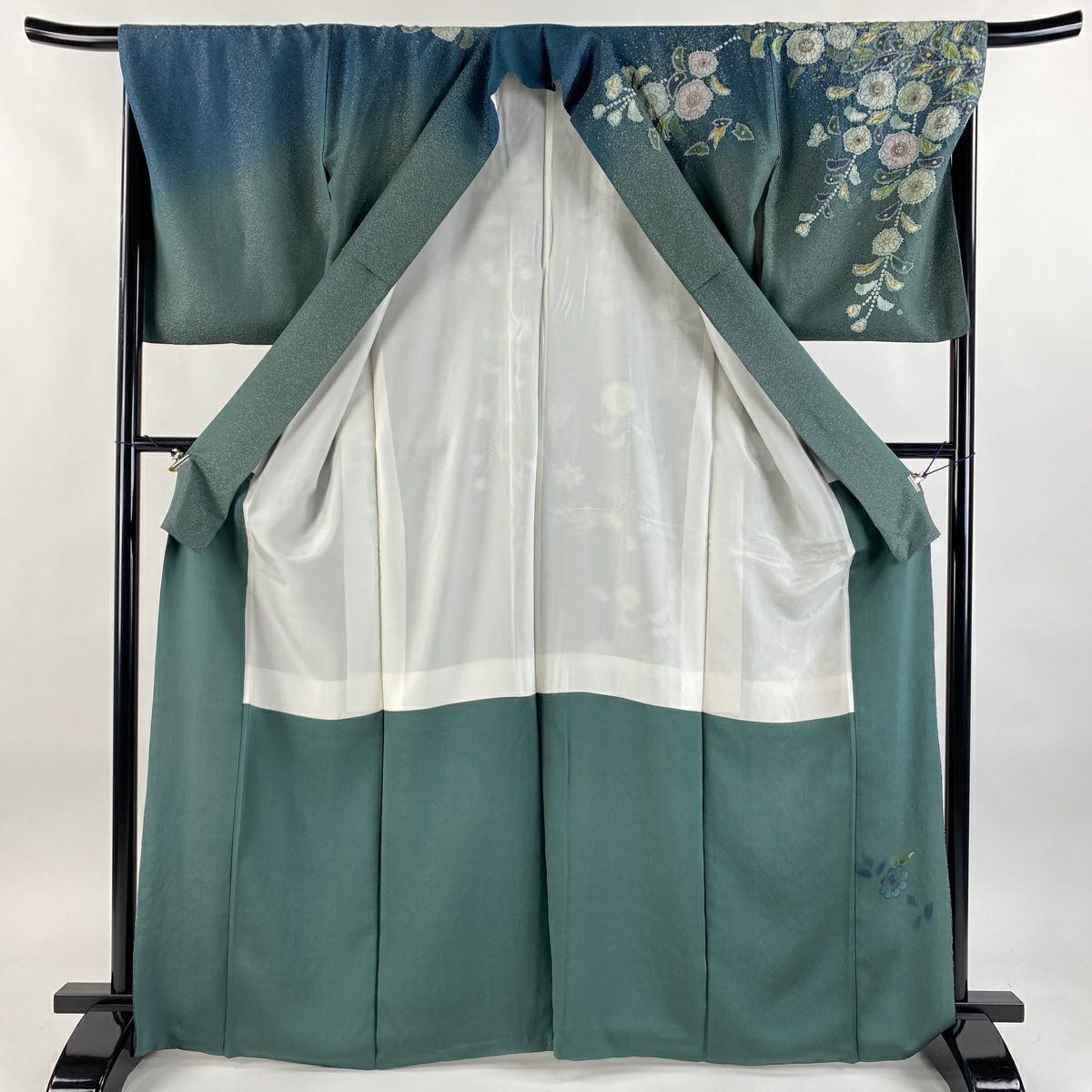 【美品】訪問服 身長167cm 袖長67cm M 雙層 吉乃一廉 落款あり 辻花染 銀通し 綠 純蠶絲 逸品級