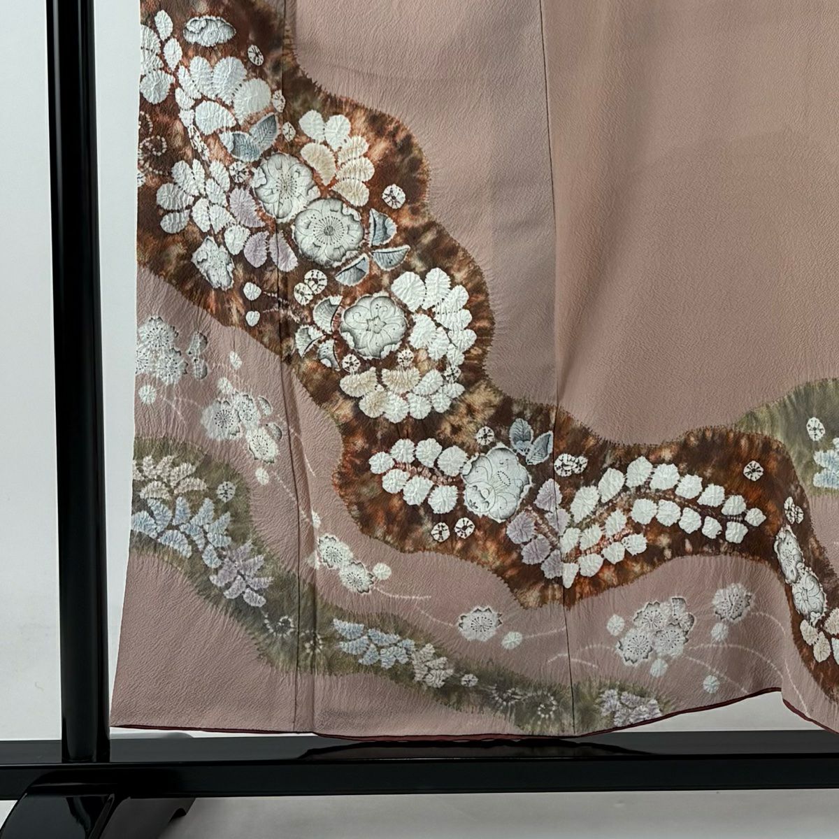 【庫存清倉】訪問服 身長157cm 袖長64cm M 雙層 滝泰 有落款 辻花染 漸層 絞織 粉米色 純蠶絲 名品級