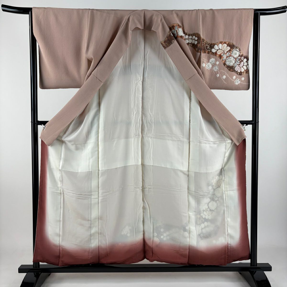 【庫存清倉】訪問服 身長157cm 袖長64cm M 雙層 滝泰 有落款 辻花染 漸層 絞織 粉米色 純蠶絲 名品級