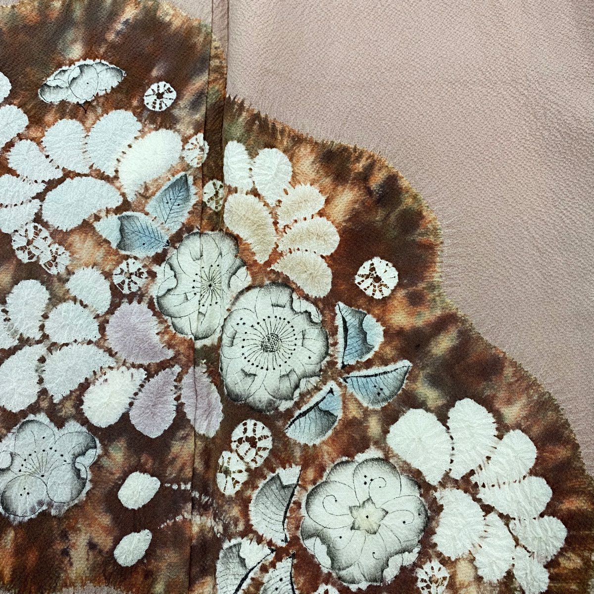 【庫存清倉】訪問服 身長157cm 袖長64cm M 雙層 滝泰 有落款 辻花染 漸層 絞織 粉米色 純蠶絲 名品級