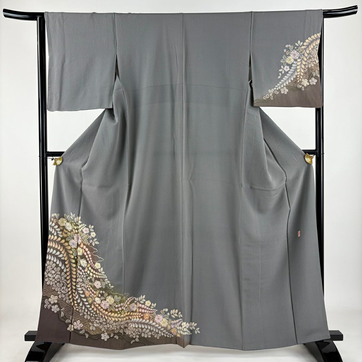 【庫存清倉】 付下 身長161.5cm 袖長64cm M 雙層 翠山工房 大和 有落款 辻花染 漸層 金彩裝飾 灰 純蠶絲 名品級