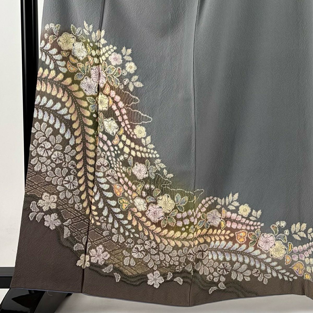 【庫存清倉】 付下 身長161.5cm 袖長64cm M 雙層 翠山工房 大和 有落款 辻花染 漸層 金彩裝飾 灰 純蠶絲 名品級