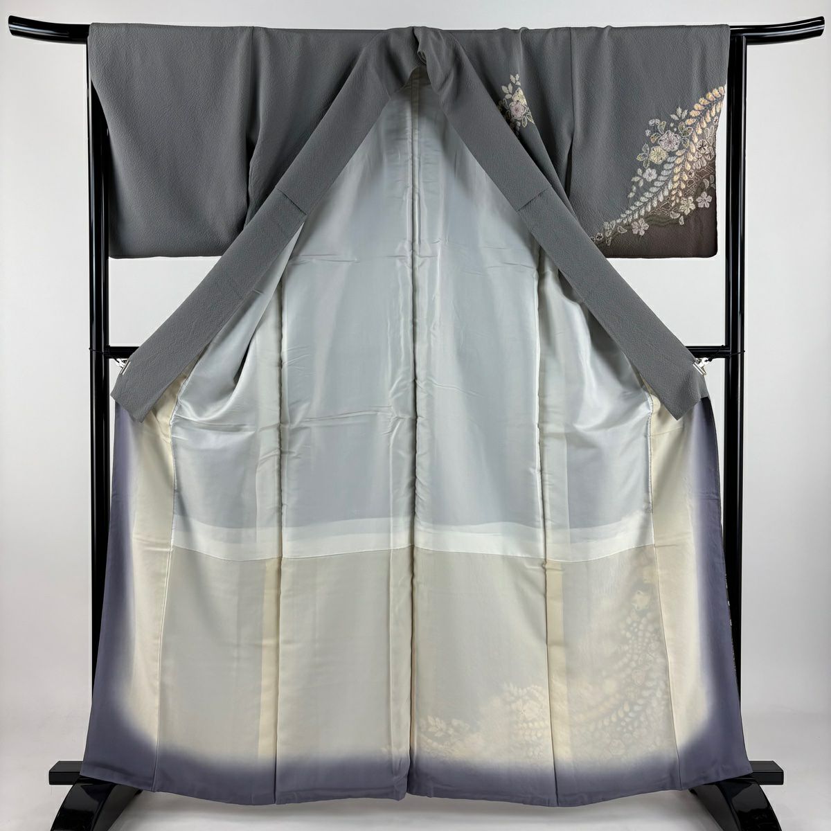 【庫存清倉】 付下 身長161.5cm 袖長64cm M 雙層 翠山工房 大和 有落款 辻花染 漸層 金彩裝飾 灰 純蠶絲 名品級