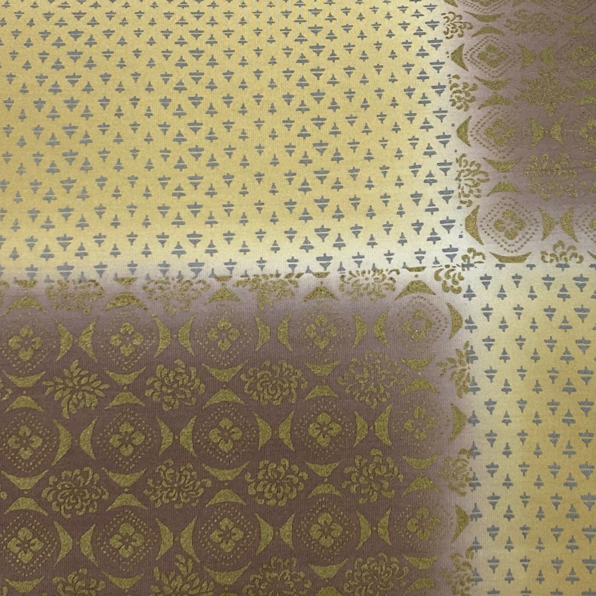 【庫存清倉】 【美品】 袋帶 名品級 附落款 綠茶染 華紋 花 金彩裝飾 染分 裸色 全通 純蠶絲