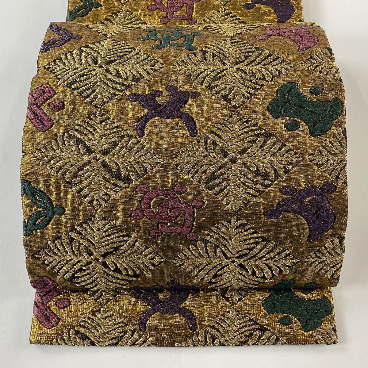 【美品】 袋帶 逸品級 誉田屋源兵衛 落款あり 寶盡くし 若松樹菱 金絲 金金箔 金色 六通 純蠶絲