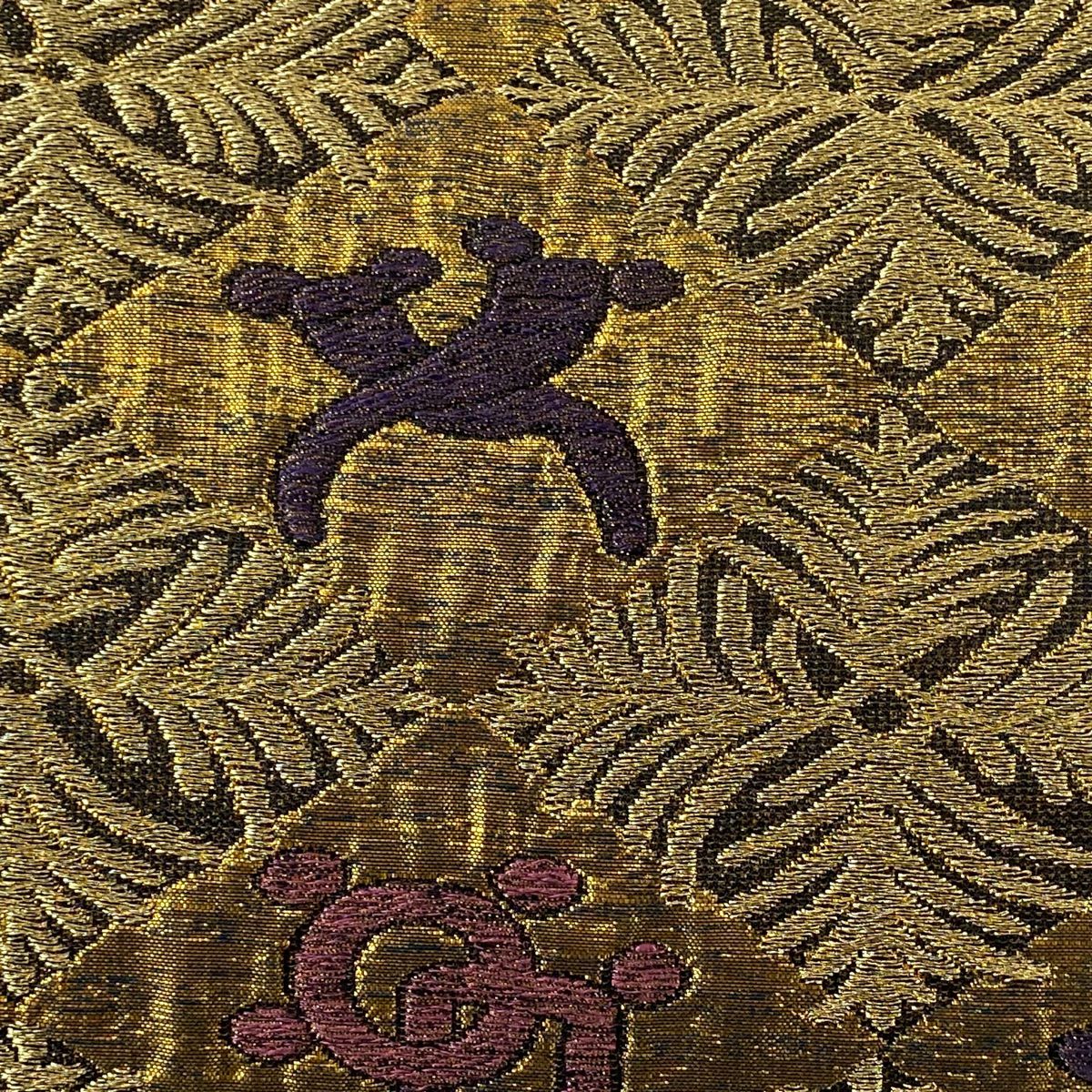【美品】 袋帶 逸品級 誉田屋源兵衛 落款あり 寶盡くし 若松樹菱 金絲 金金箔 金色 六通 純蠶絲