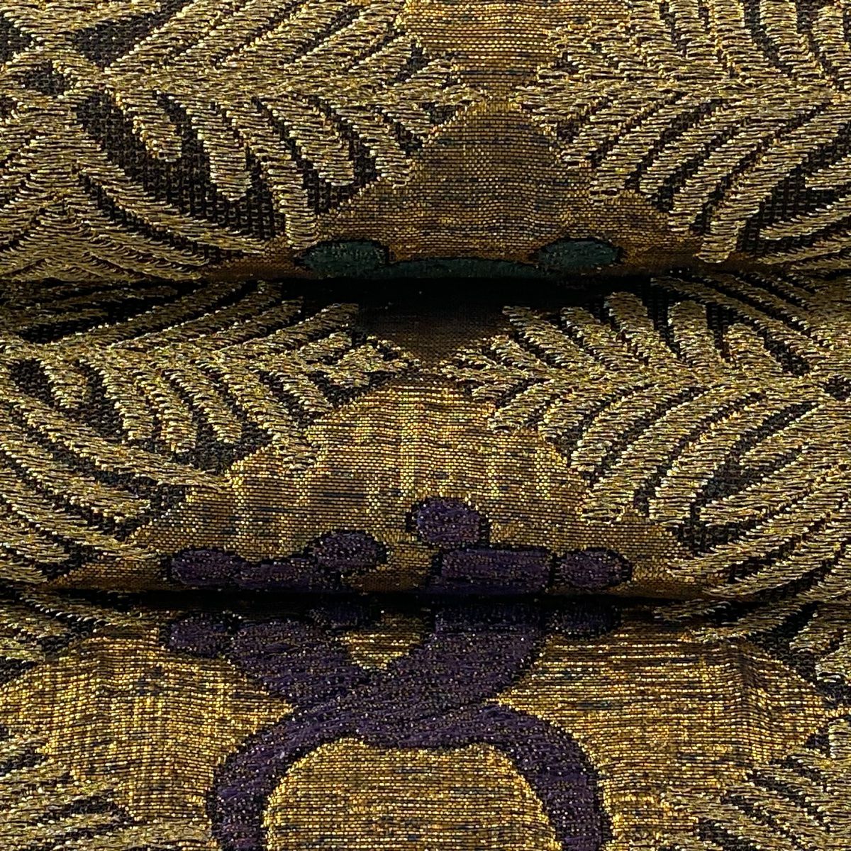 【美品】 袋帶 逸品級 誉田屋源兵衛 落款あり 寶盡くし 若松樹菱 金絲 金金箔 金色 六通 純蠶絲