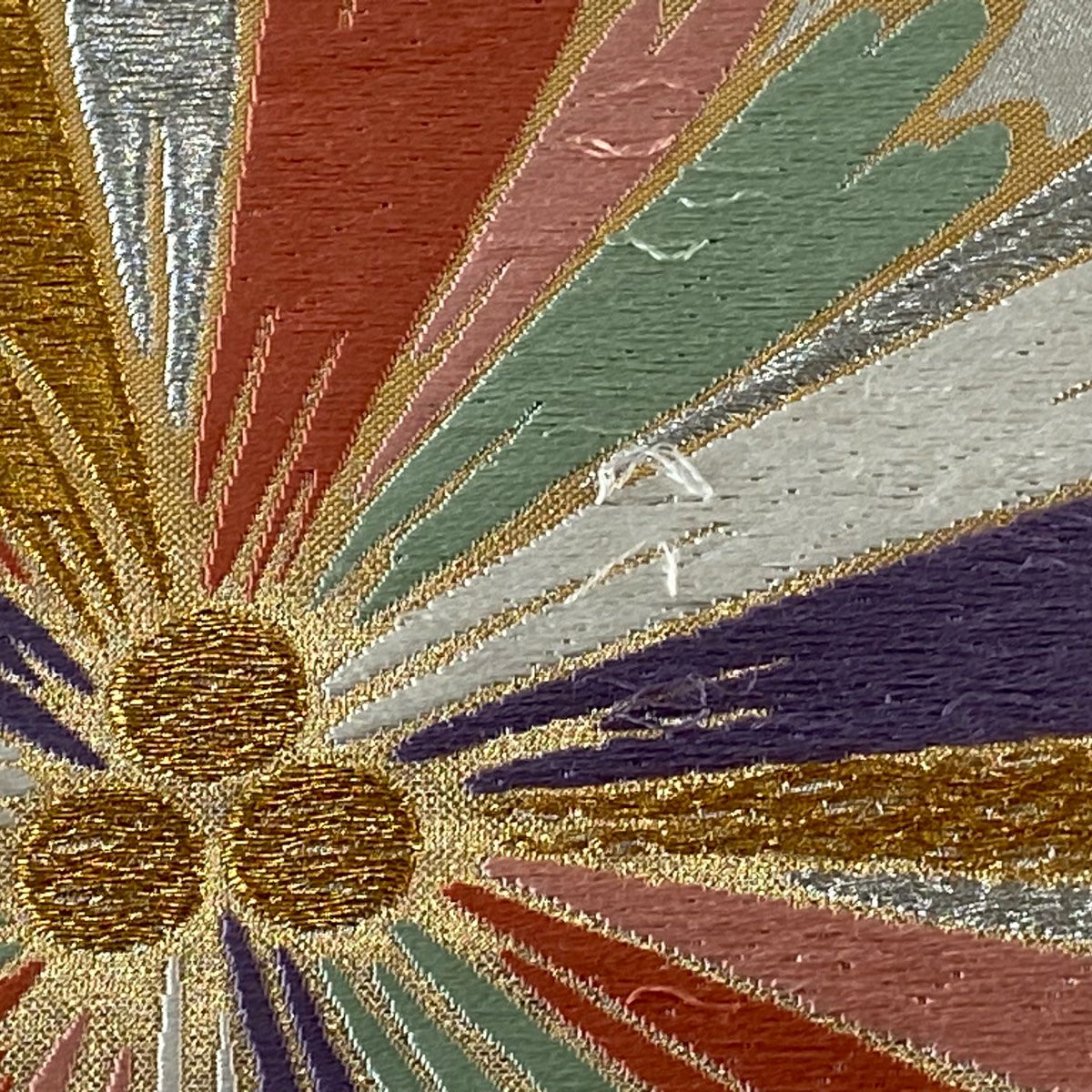 袋帶 秀品級 關西仕立 花 破裂色紙 金銀絲 刺繡 銀 六通 純蠶絲
