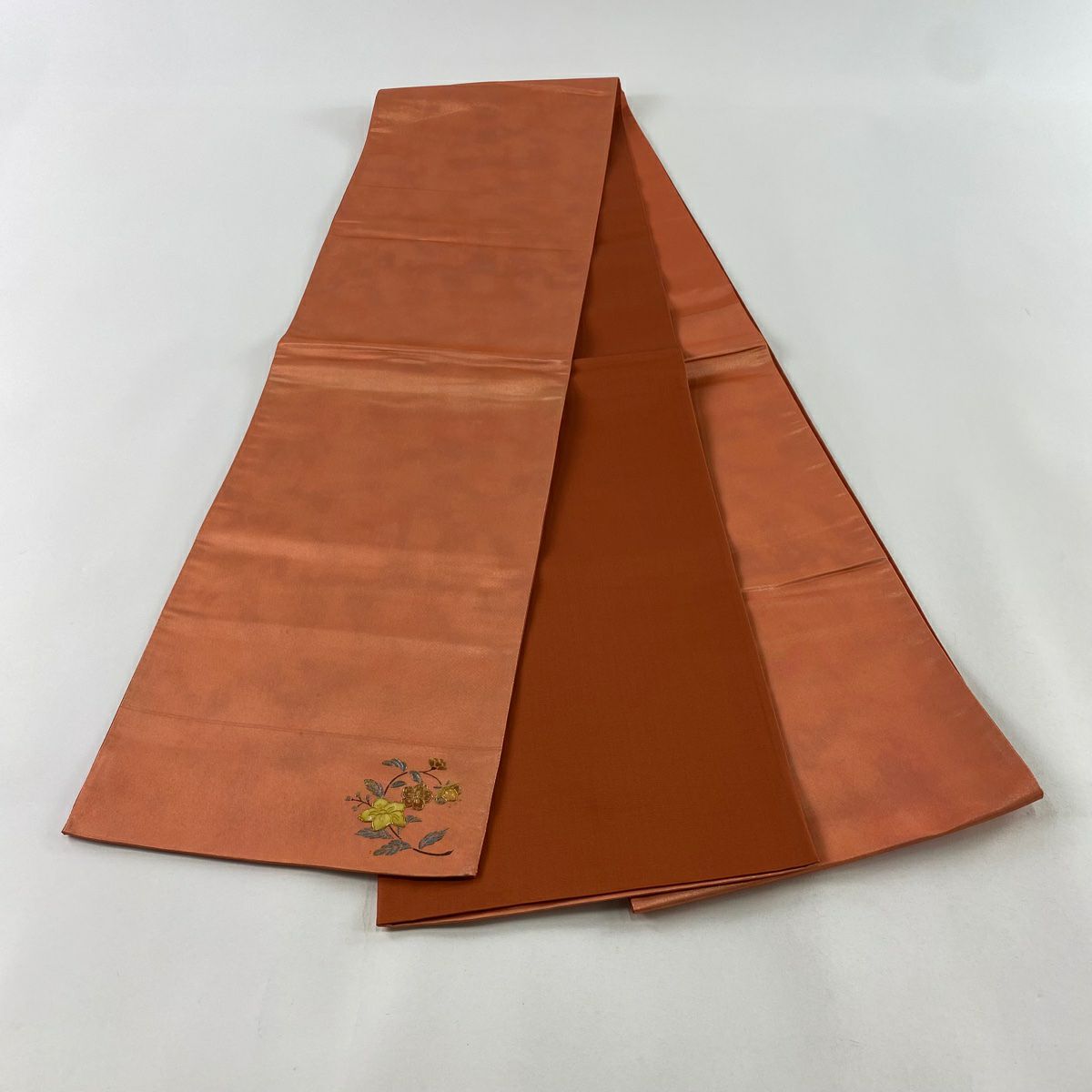 袋帶 秀品級 單點圖案 關西仕立 雜色 銀線 橙色 六通 純蠶絲