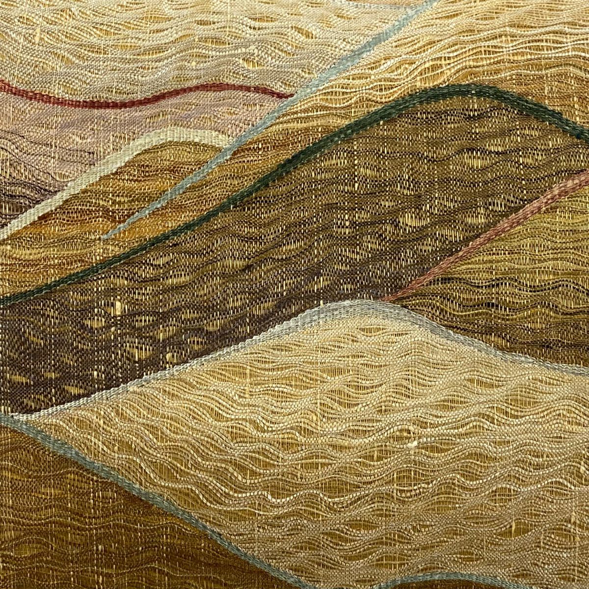 【美品】 袋帶 秀品級 山並 銀線 山吹茶 紋樣 純蠶絲