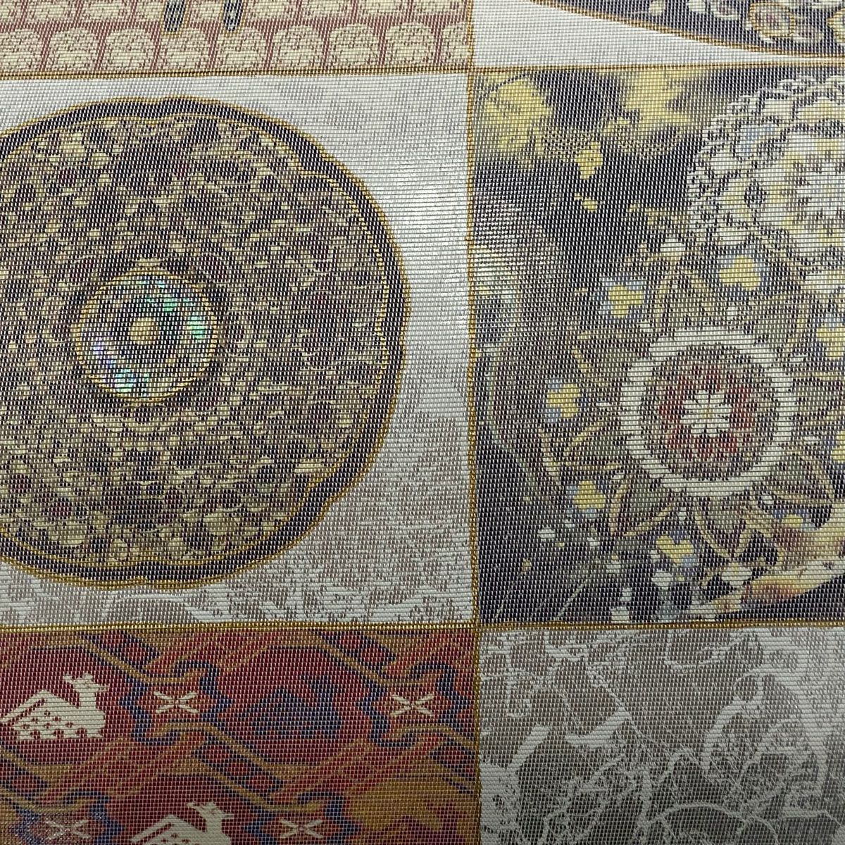 袋帶 秀品級 樂器 華紋 金銀彩 金金箔 灰白 お太鼓圖案 純蠶絲