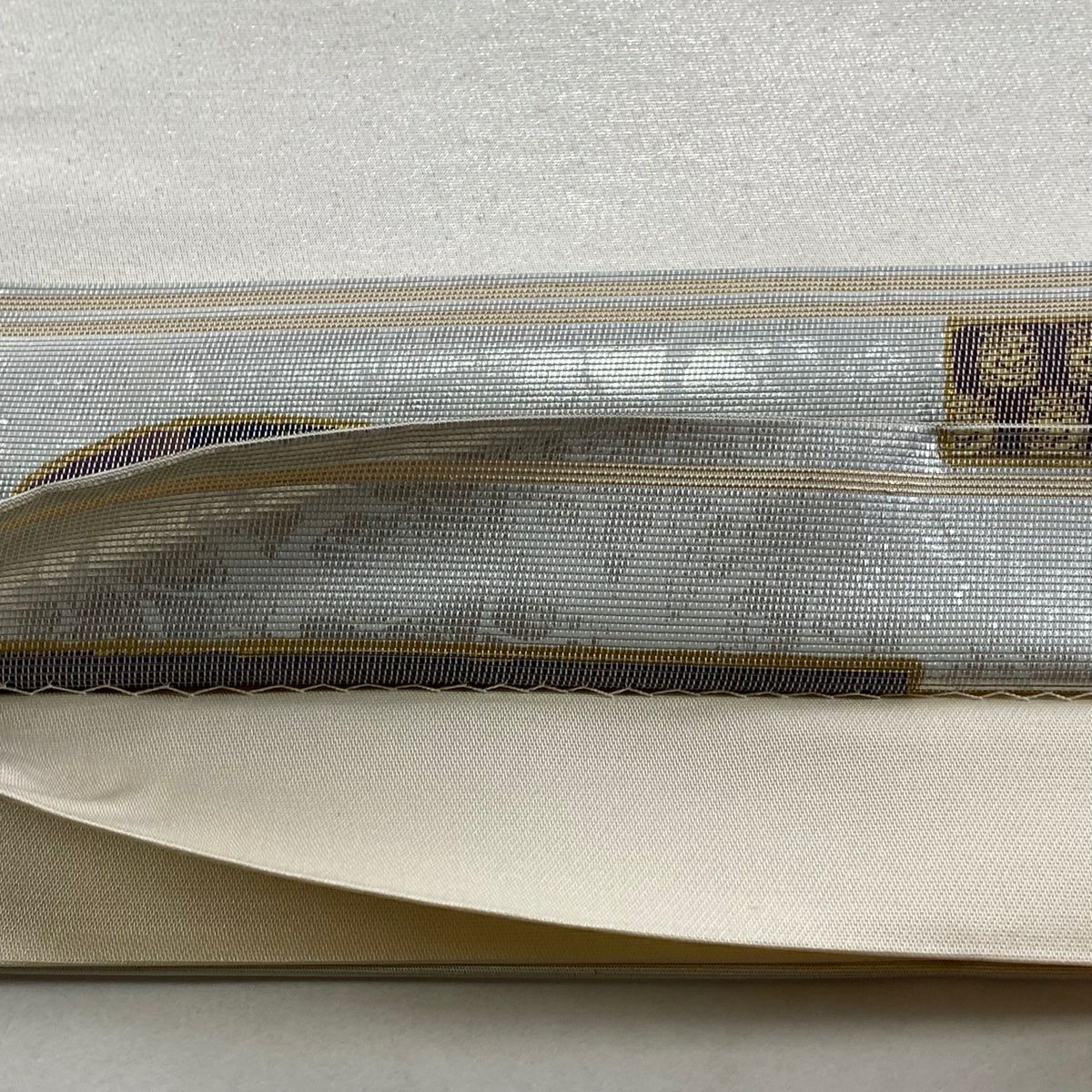 袋帶 秀品級 樂器 華紋 金銀彩 金金箔 灰白 お太鼓圖案 純蠶絲