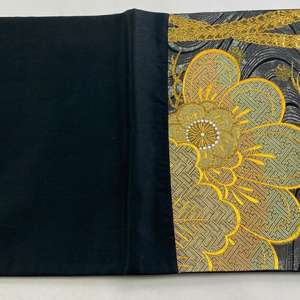 【美品】 袋帶 秀品級 松樹梅花 櫻花 金糸 金金箔 銀 六通 純蠶絲