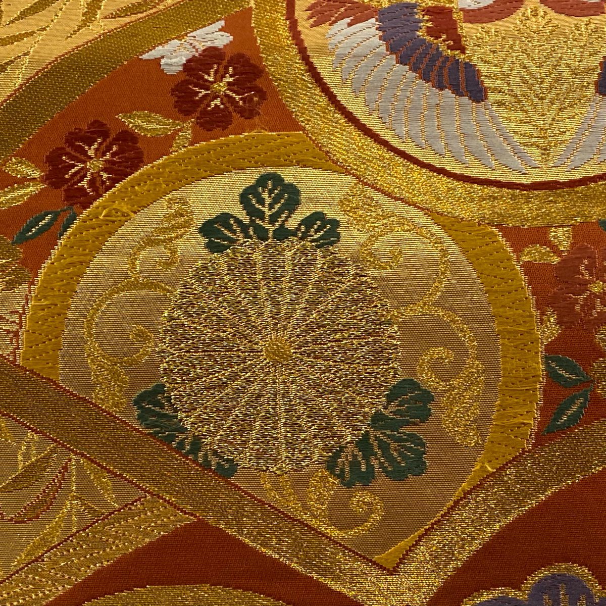 袋帶 秀品級 仙鶴 桐 金絲 刺繡 金色 六通 純蠶絲