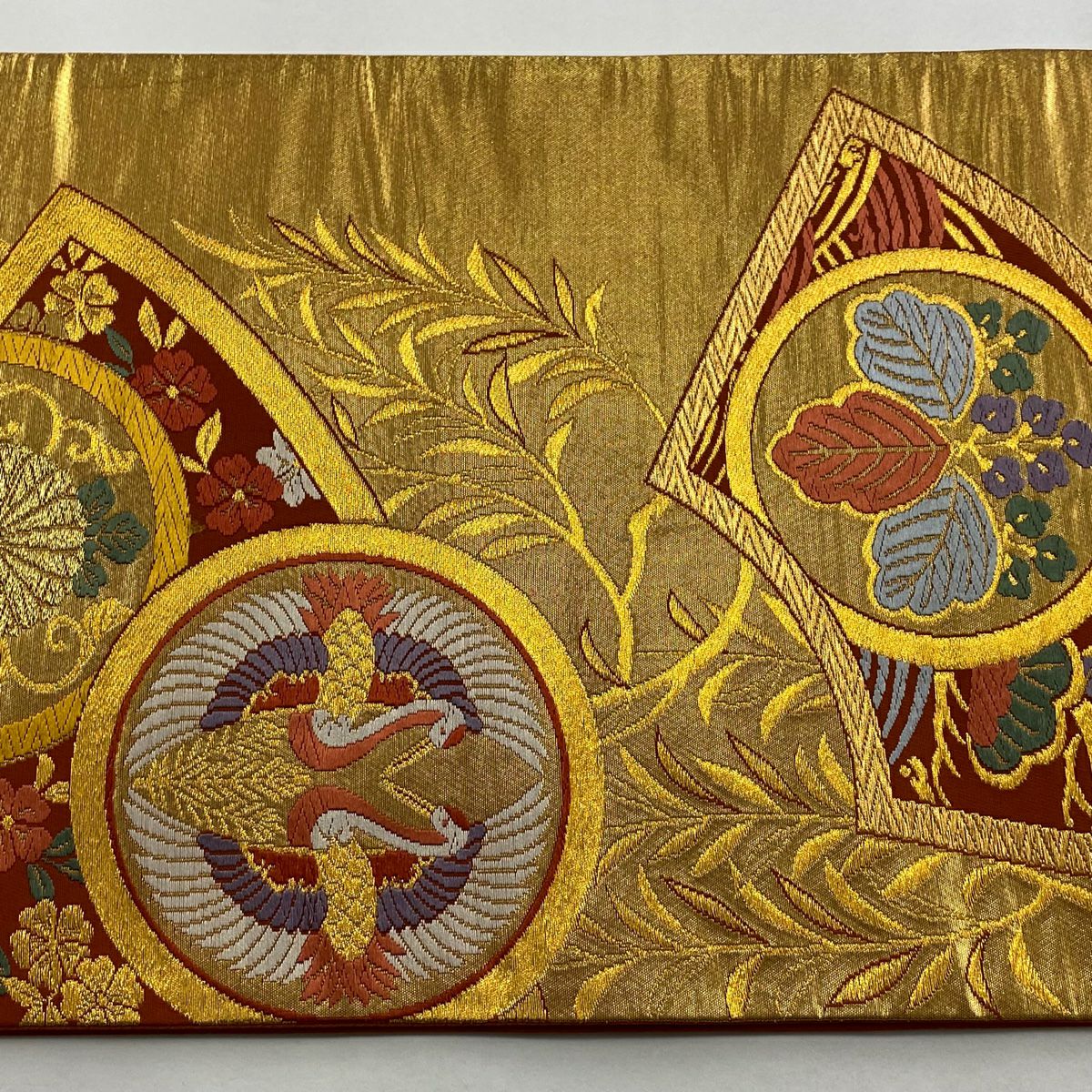 袋帶 秀品級 仙鶴 桐 金絲 刺繡 金色 六通 純蠶絲