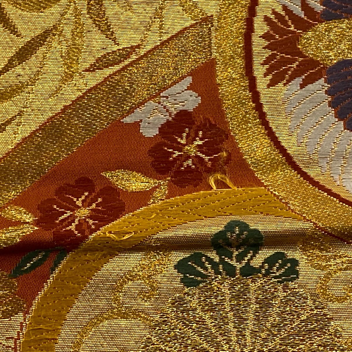 袋帶 秀品級 仙鶴 桐 金絲 刺繡 金色 六通 純蠶絲