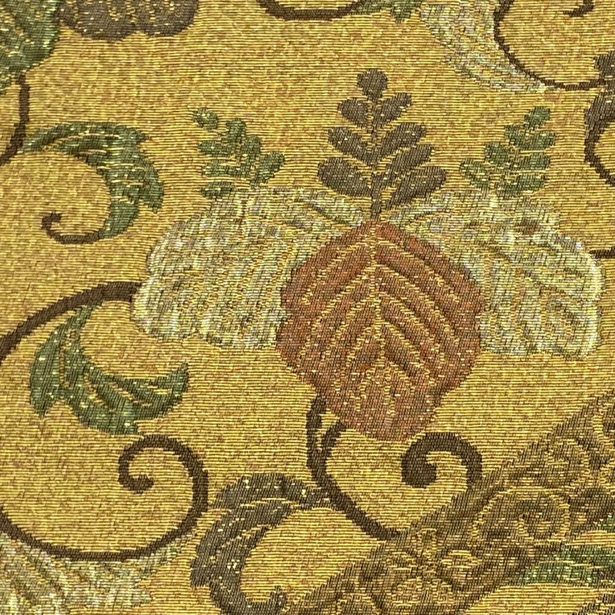 【美品】 袋帶 秀品級 漆金金箔 關西仕立 花丸紋 花唐草紋 金金箔 山吹茶 六通 純蠶絲