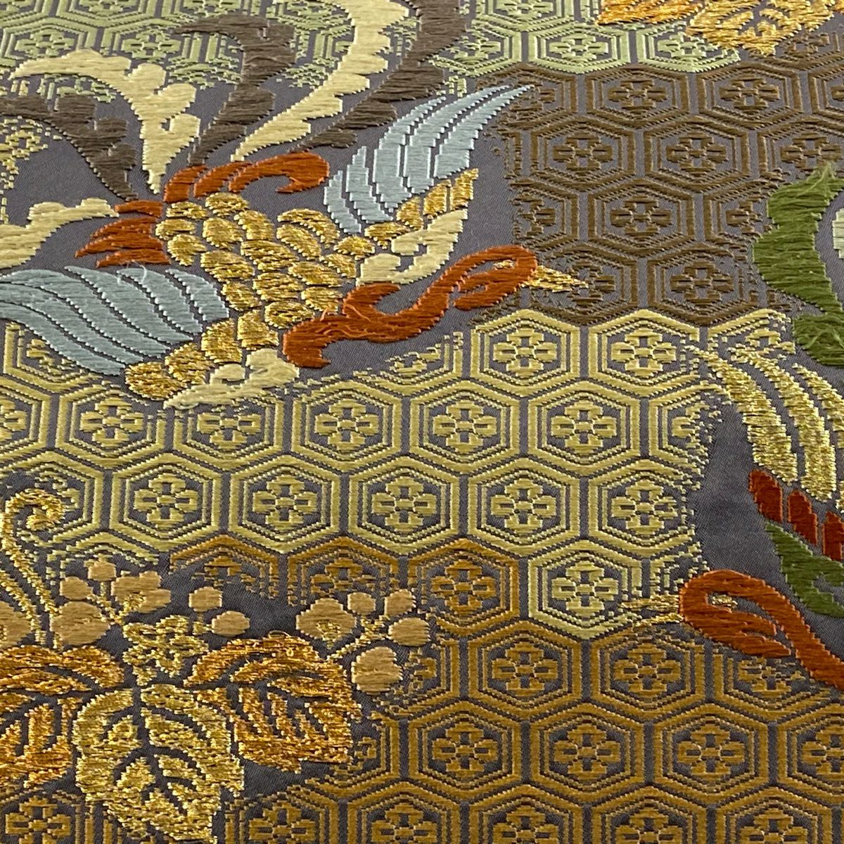 袋帶 秀品級 桐 鳳凰 金糸 唐織 灰紫 六通 純蠶絲