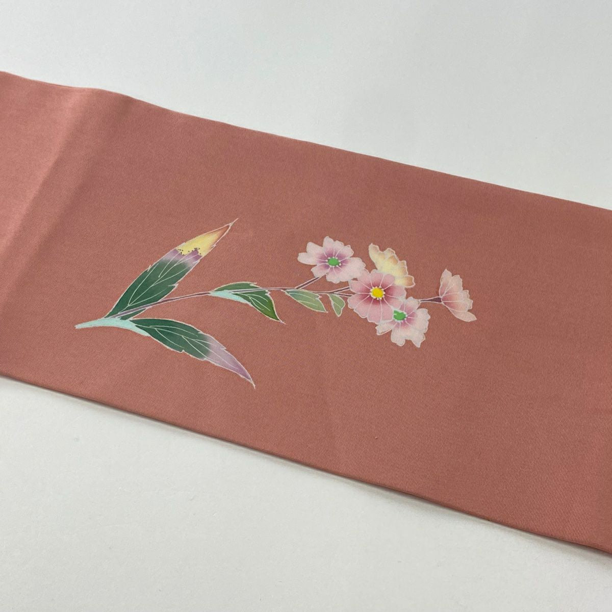 名古屋帶 秀品級 附落款 草花紋 粉紅 純蠶絲