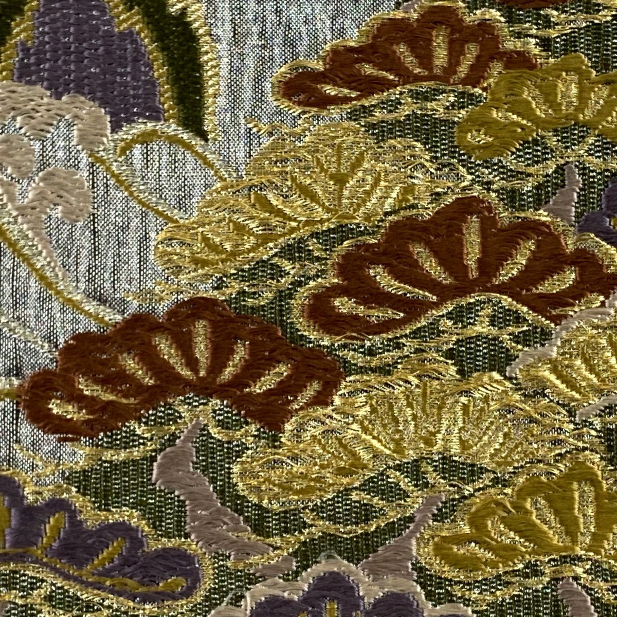袋帶 秀品級 手織 麗絲 霞 笠松樹 刺繡 金銀絲 灰紫 六通 純蠶絲