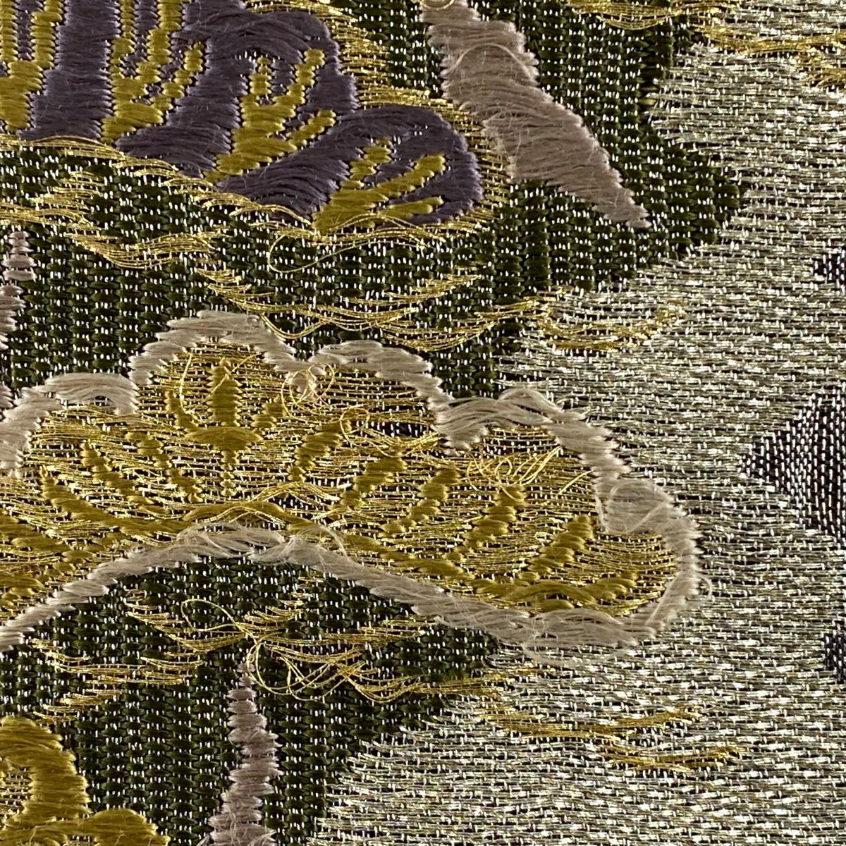 袋帶 秀品級 手織 麗絲 霞 笠松樹 刺繡 金銀絲 灰紫 六通 純蠶絲