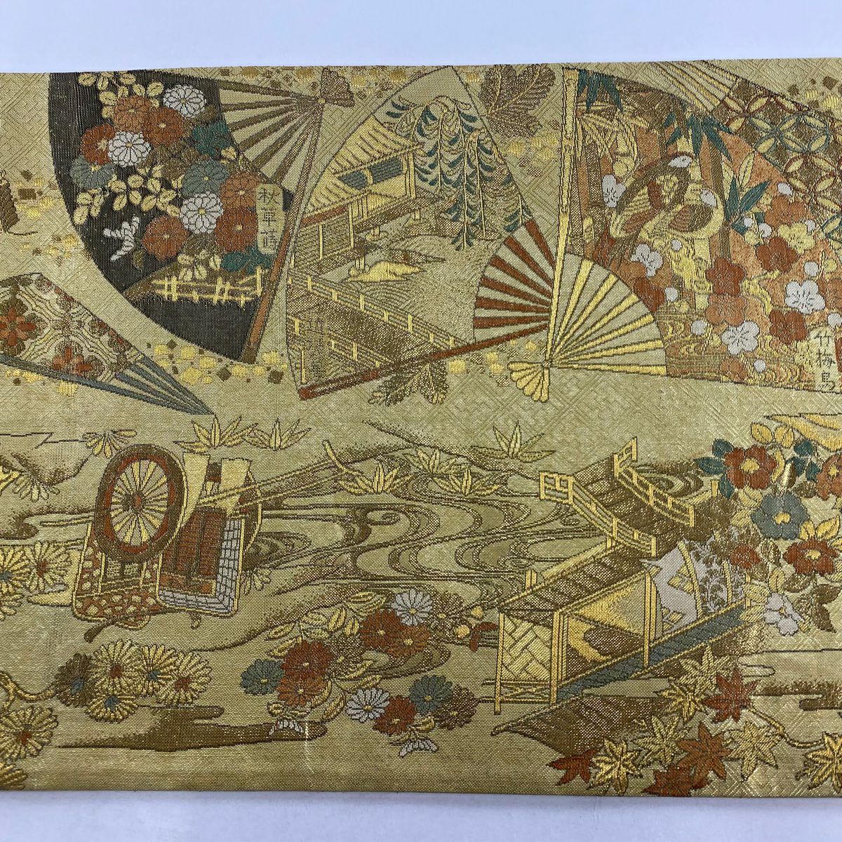 袋帶 秀品級 扇子子 御所車 金絲 金金箔 金色 大鼓圖案 純蠶絲