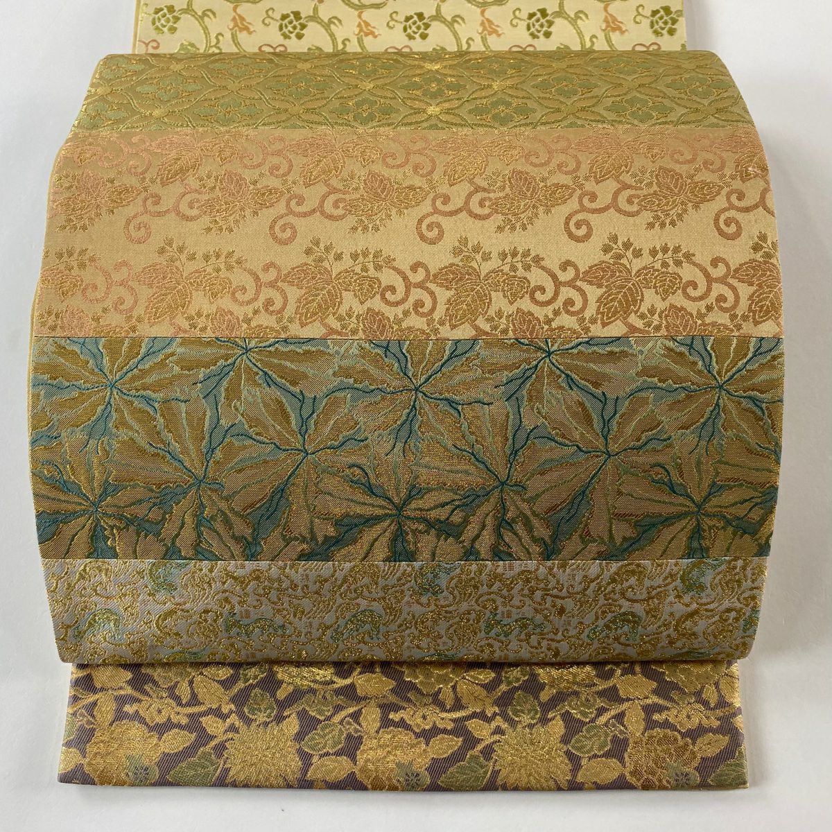 【美品】 袋帶 秀品級 桐唐草紋 花菱 金糸 金金箔 粉紅 全通 純蠶絲