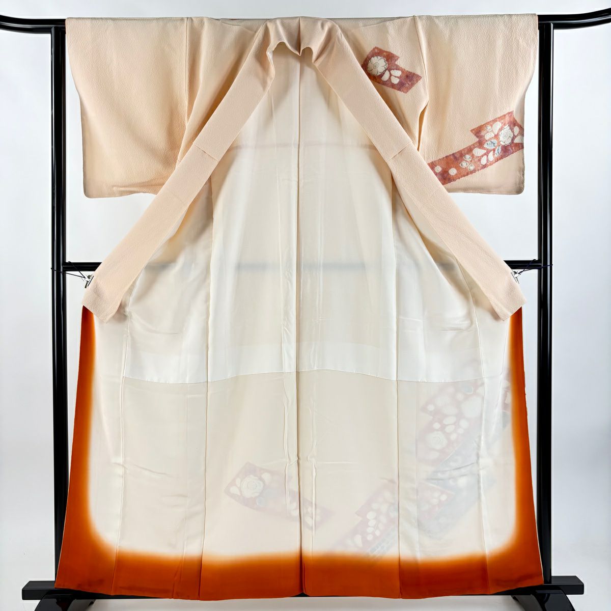 付下 身長159cm 袖長61.5cm S 雙層 草花紋紋 幾何學 絞染 淺橙 純蠶絲 優品級