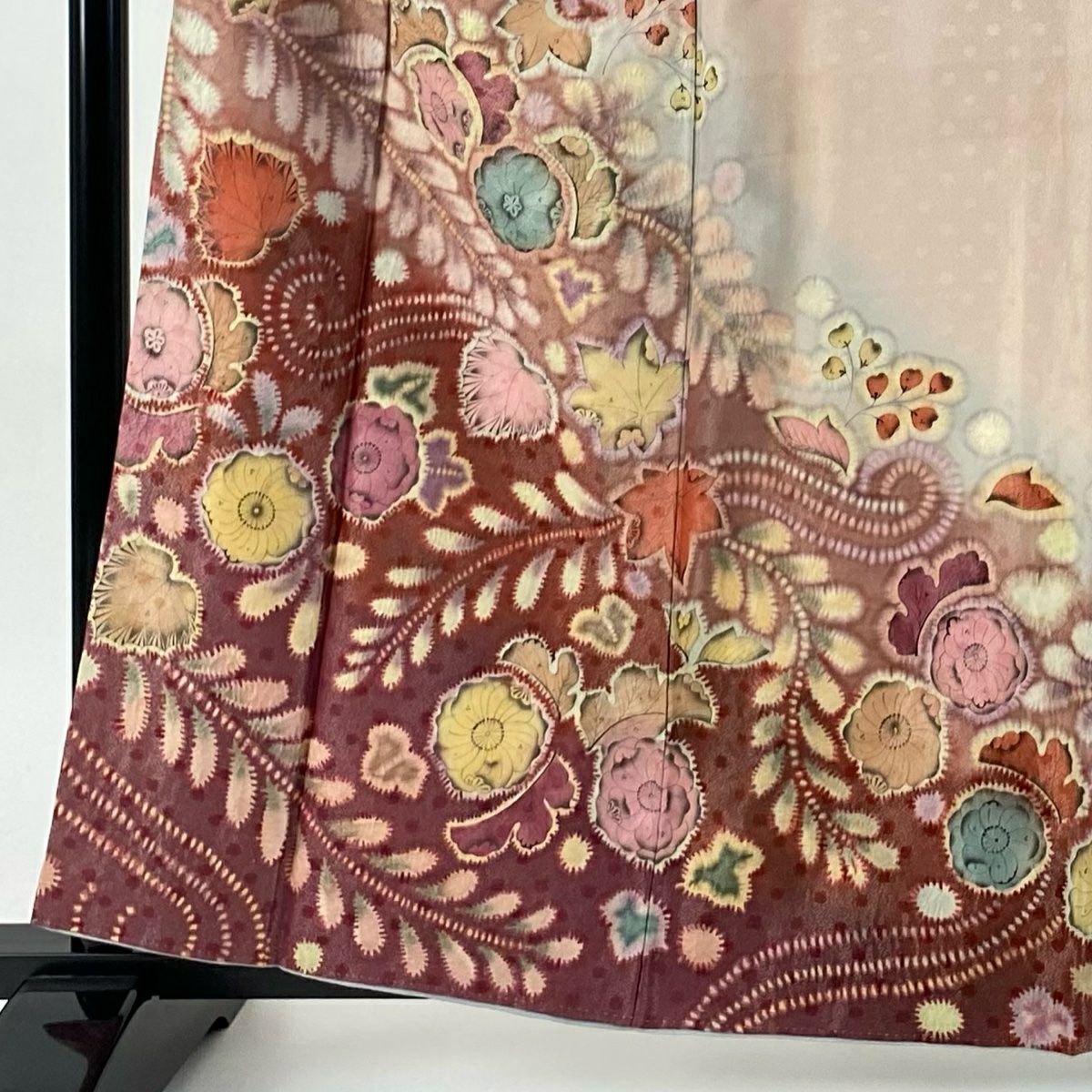 訪問服 身長170cm 袖長63.5cm S 雙層 落款あり 辻花染 銀通し 絞染 淺粉色 純蠶絲 名品級 一つ紋