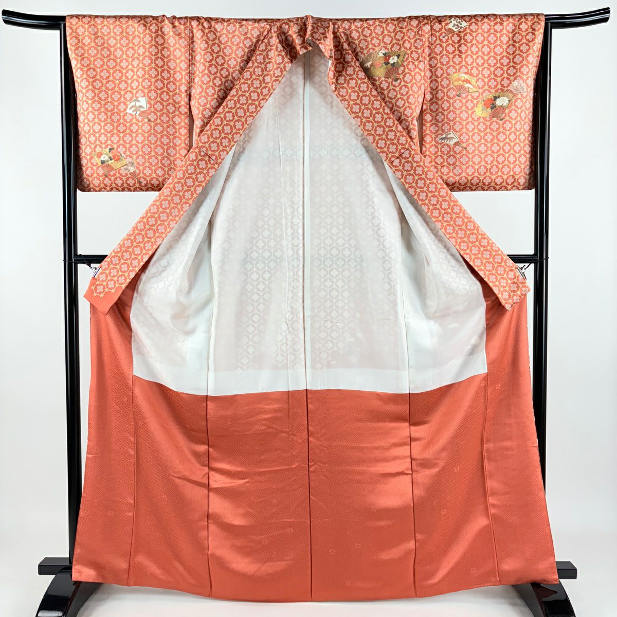 訪問服 身長166cm 袖長66cm M 雙層 吾妻德穗 落款 秋草紋 ヱ霞 金銀彩 刺繡 粉紅 純蠶絲 名品級 一つ紋