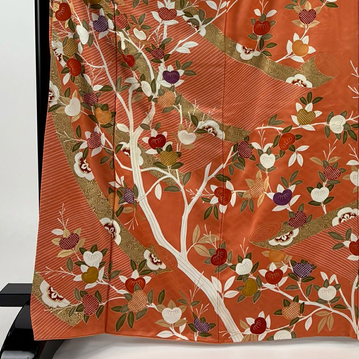【庫存清倉】振袖禮服 身長167.5cm 袖長66.5cm M 雙層 吾妻德穗 有落款 橘 御簾 金絲 金銀彩 淺橙色 純蠶絲 名品級