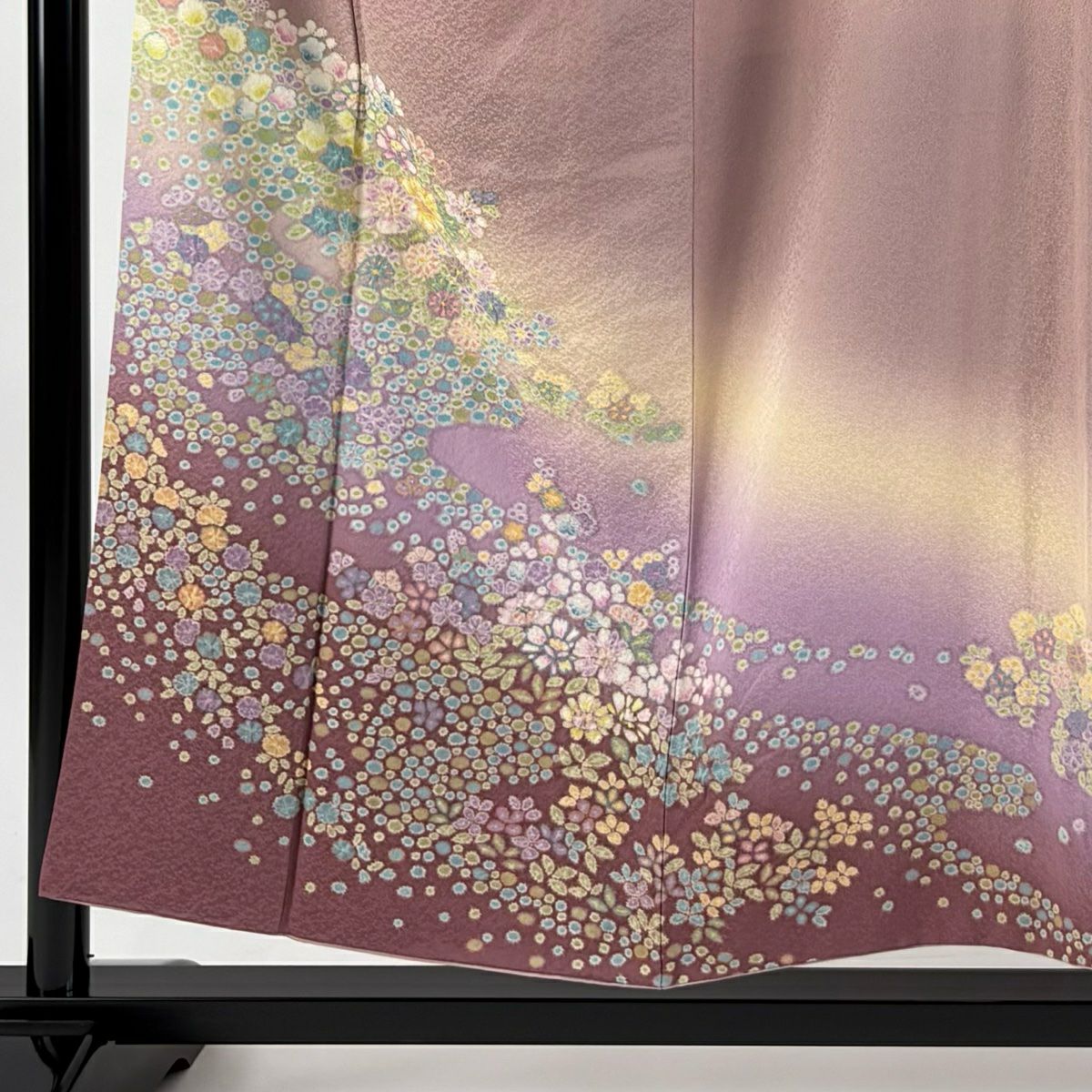 【庫存清倉】 【美品】 訪問服 身長154cm 袖長63.5cm S 雙層 草花紋紋 霞 漸層 淺小豆色 純蠶絲 名品級