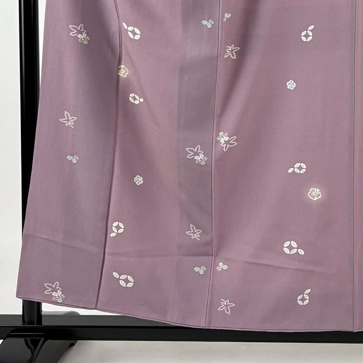 【庫存清倉】 【美品】 小紋 身長155.5cm 袖長64cm M 雙層 花 七寶紋 灰紫 純蠶絲 名品級