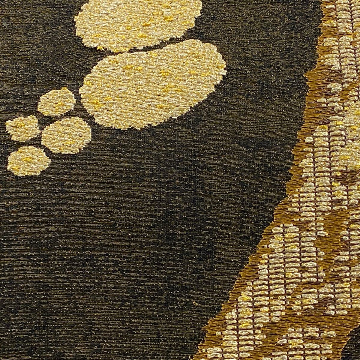 【美品】 袋帶 逸品級 誉田屋源兵衛 落款あり 幾何學圖案 金線 金金箔 黑色 お太鼓柄 純蠶絲