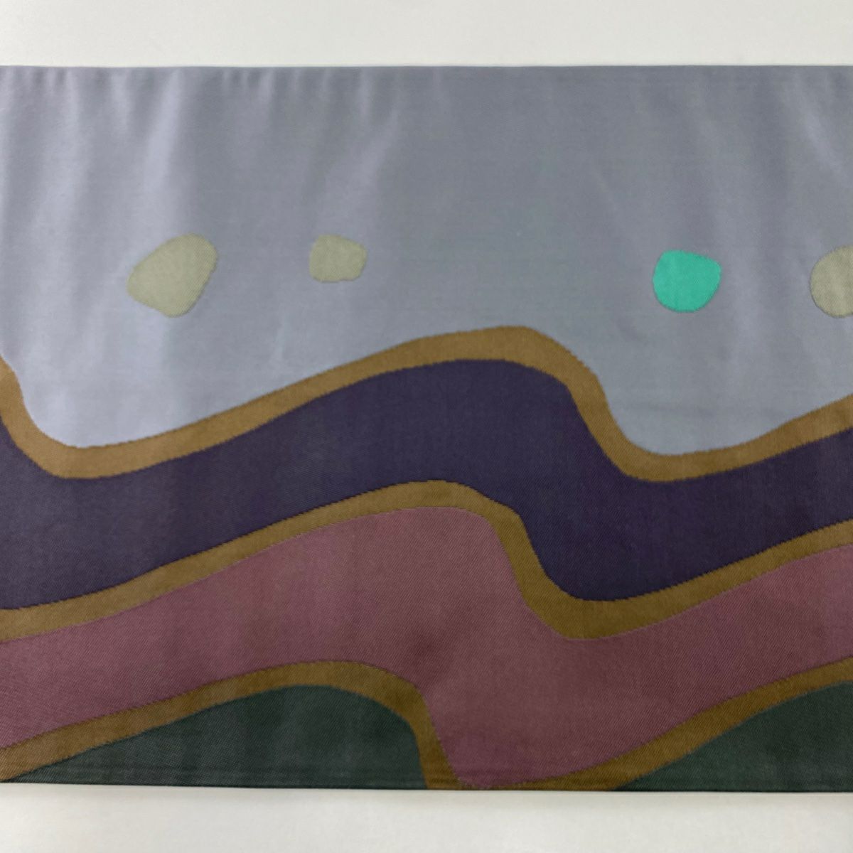 【美品】 袋帶 逸品級 辻村ジュサブロー 落款あり 流水 幾何學圖案 灰色 六通 純蠶絲