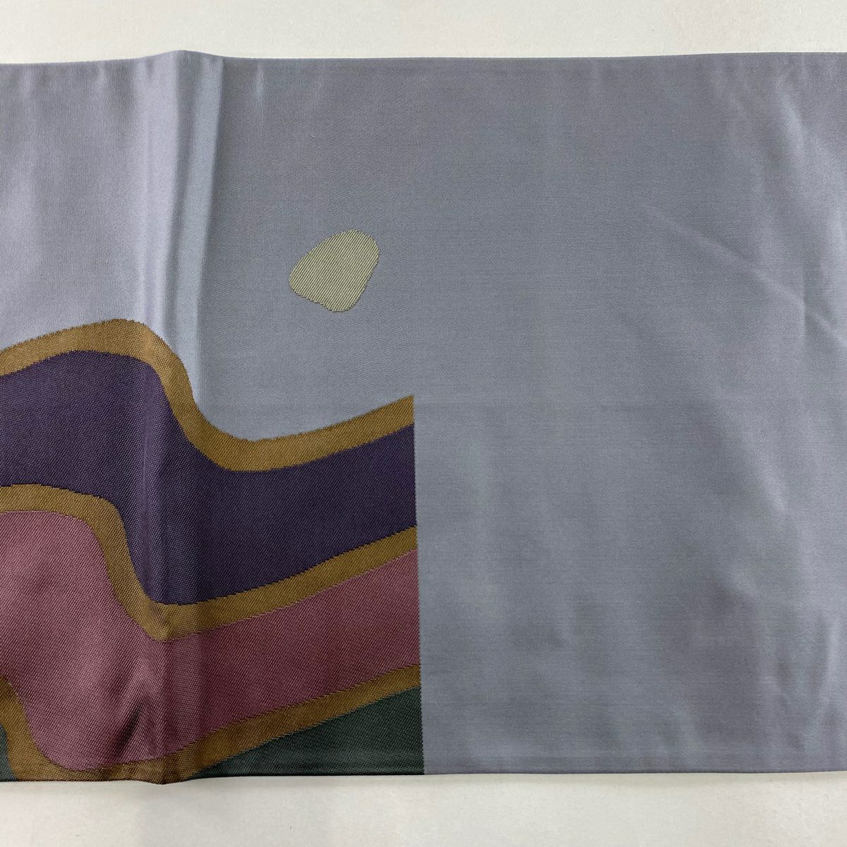 【美品】 袋帶 逸品級 辻村ジュサブロー 落款あり 流水 幾何學圖案 灰色 六通 純蠶絲