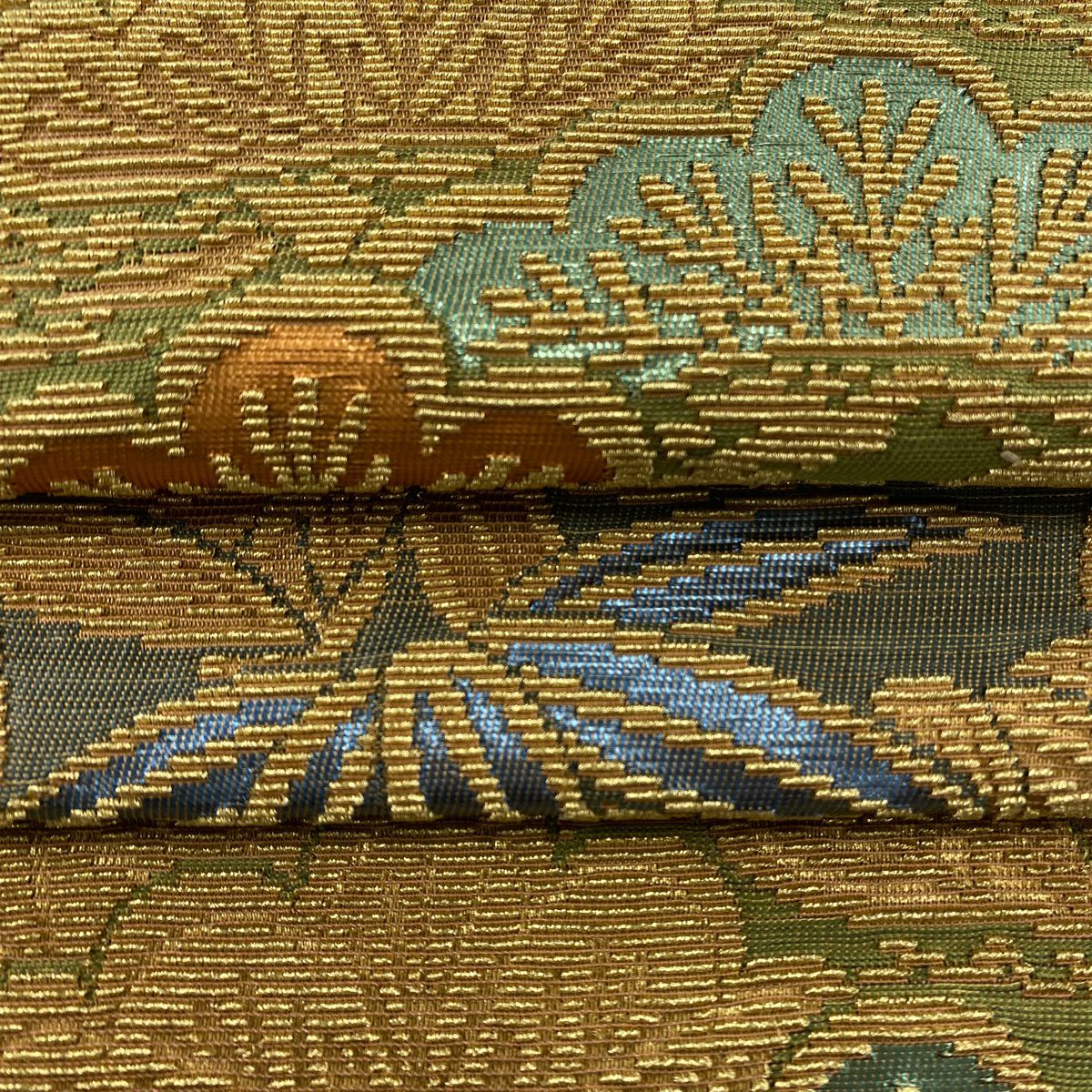 【美品】 袋帶 逸品級 花井幸子 落款あり 金華山織 松樹竹子梅花 金金箔 金糸 蓬色 六通 純蠶絲