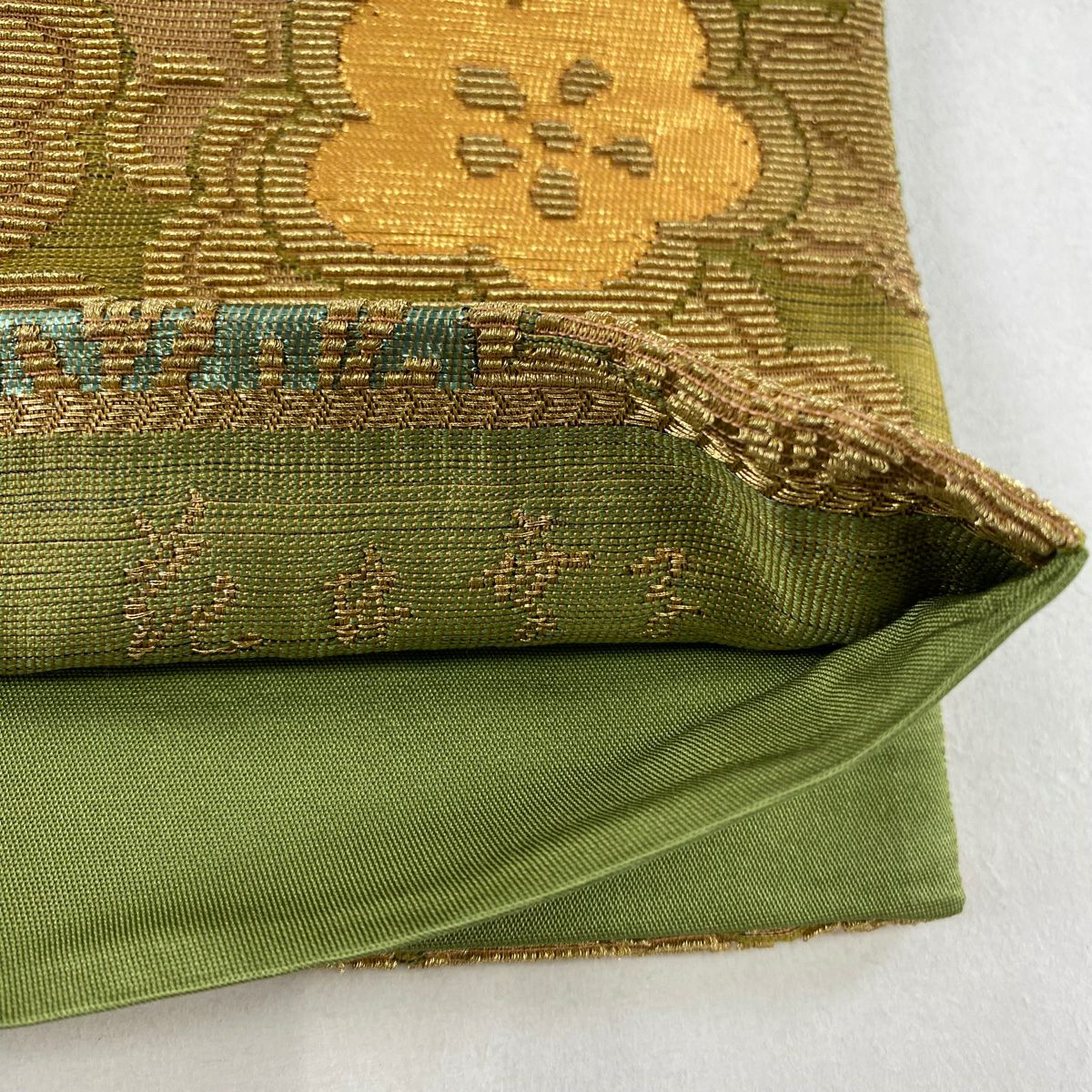 【美品】 袋帶 逸品級 花井幸子 落款あり 金華山織 松樹竹子梅花 金金箔 金糸 蓬色 六通 純蠶絲