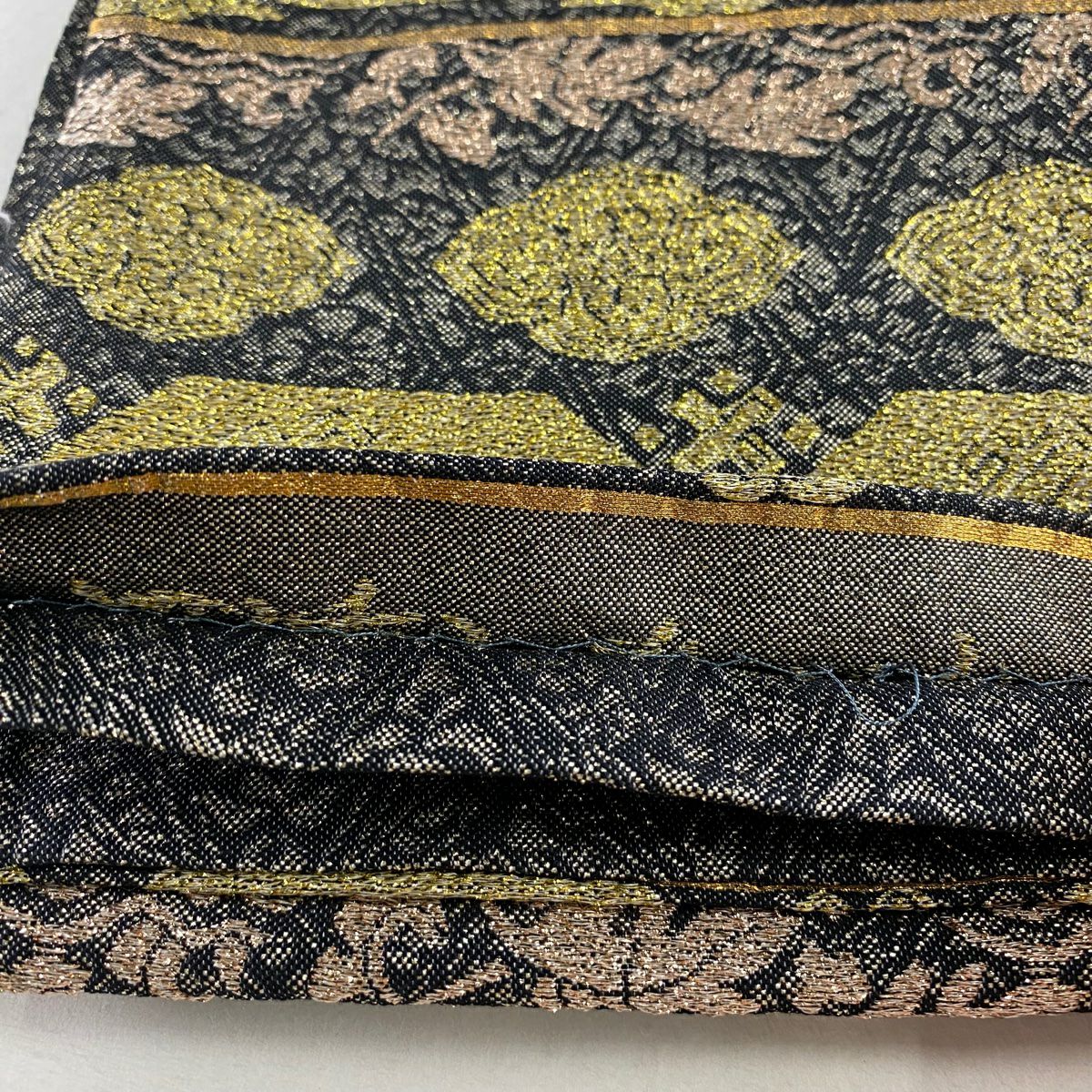 【庫存清倉】 【美品】 袋帶 名品級 動物 草花紋紋 金金箔 黑 六通 純蠶絲