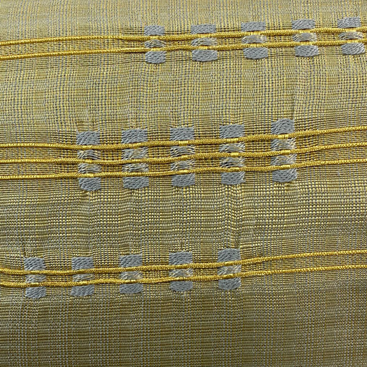 【庫存清倉】 【美品】 袋帶 名品級 縞 幾何圖案 金絲 金色 大鼓圖案 純蠶絲